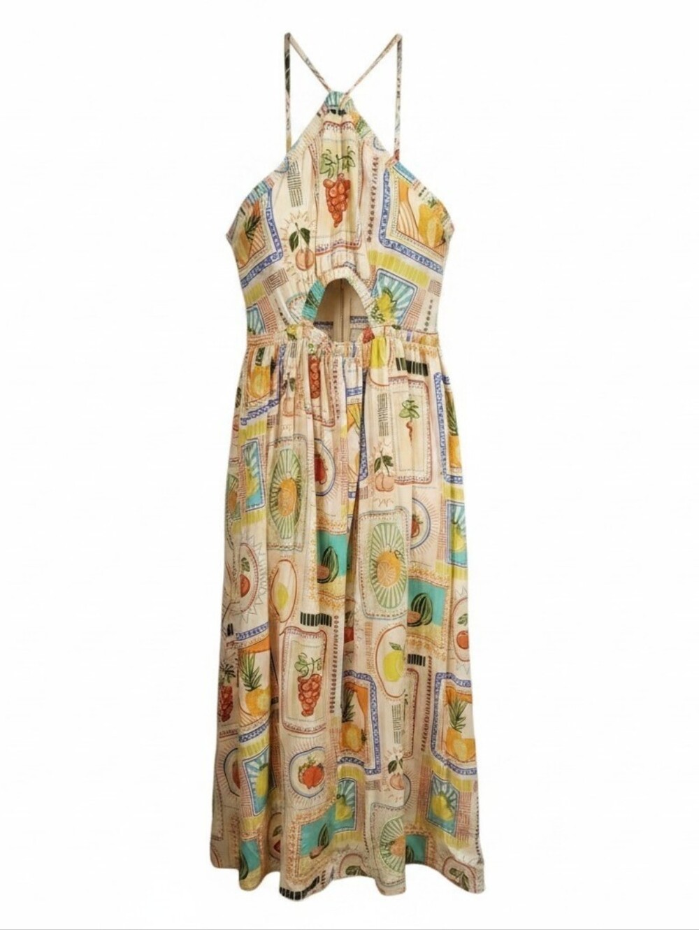Runaway The Label Maxi Dress Sundress Sz XXL 100% Cotton Fruit Print Resort Boho